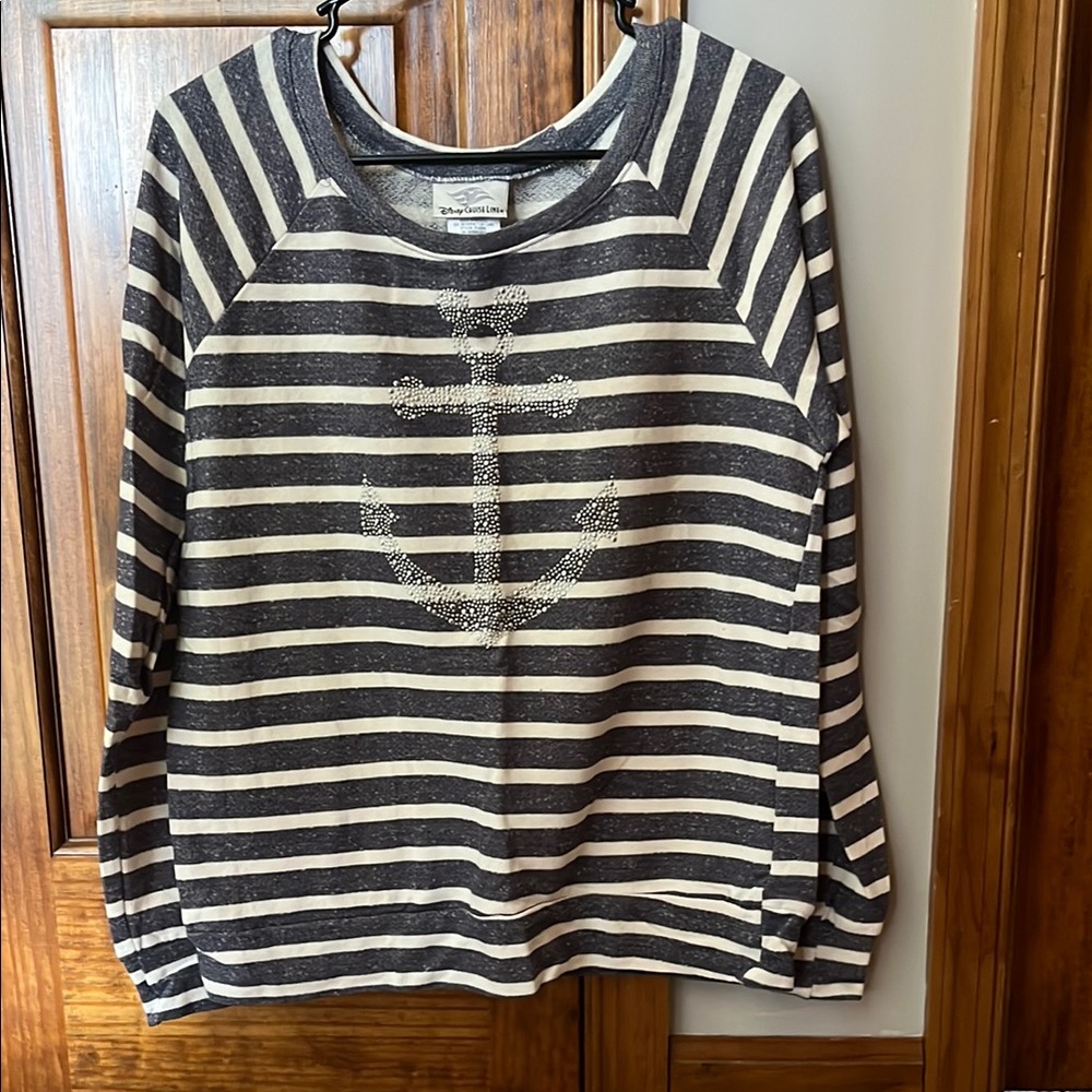 Disney Cruise Line Blue and White Crew Neck Sweater